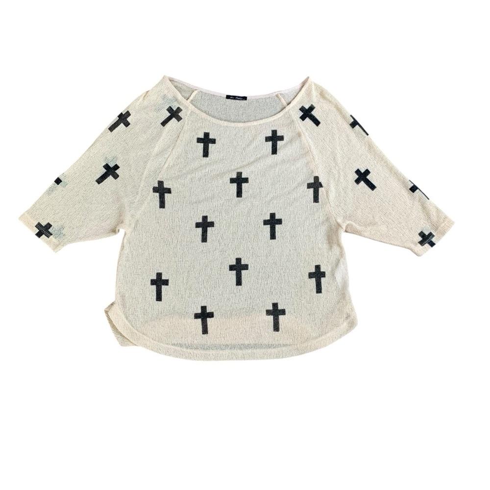 The Classic Cream Blouse with Black Cross Pattern